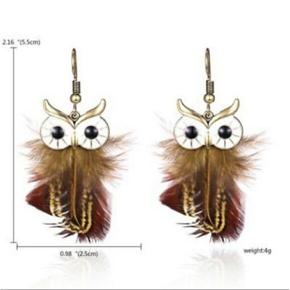 owl feather festival boho earrings - Picture 3 of 5
